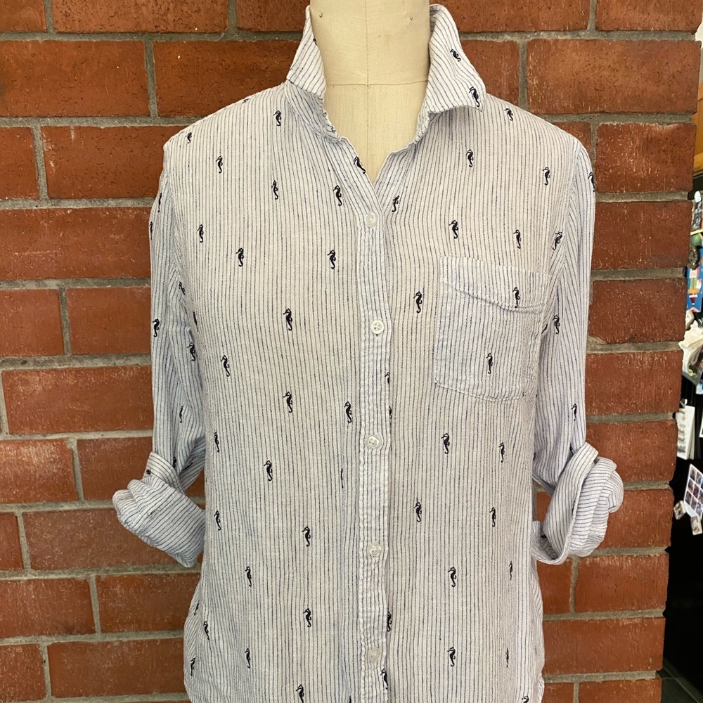 RAILS - M - CUTE STRIPED SEAHORSE GAUZE BUTTON DOWN SHIRT!